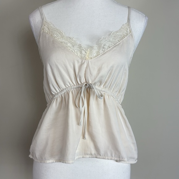 American Eagle Y2K‎ Babydoll Lace Trim Cropped Cami in Cream Size Small - Picture 1 of 6